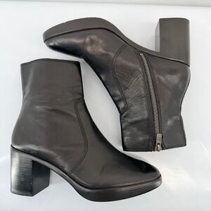 FRYE Joan Campus Black Leather Block Heel Platform Short Boots Womens 8.5M